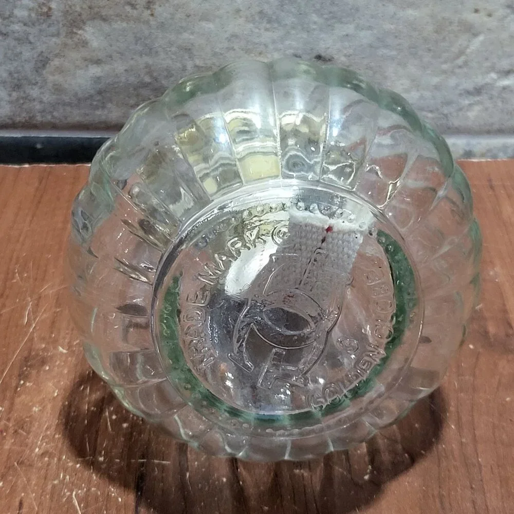 Vintage Golden Globe Clear Glass Kerosene Oil Lamp Ribbed Base